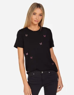 Hot Pink Crystal Butterlies S/S Vintage Tee | Croft By Women Short Sleeve