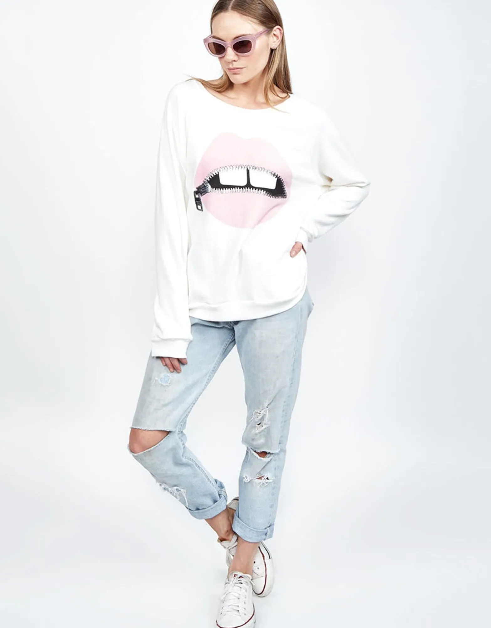 Cheap Pink Foil Zipper Mouth Ls Vintage Pullover | Noleta By Women Long Sleeve