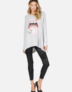 Flash Sale Pink Lip Piercing Oversized L/S Pullover | Mira X By Women Long Sleeve