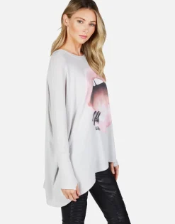 Flash Sale Pink Lip Piercing Oversized L/S Pullover | Mira X By Women Long Sleeve