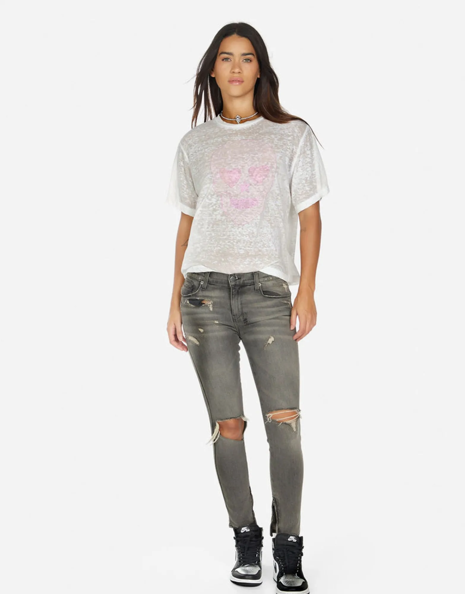 Cheap Pink Peace Love Skull Boyfriend T-Shirt | Linnea By Women Short Sleeve