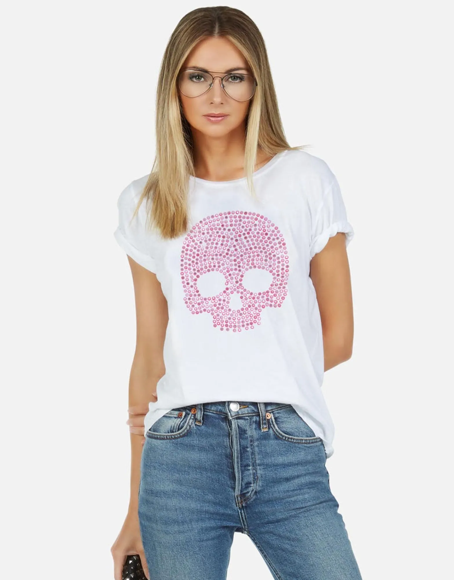 Cheap Pink Stud Skull Vintage Tee | Croft By Women Short Sleeve