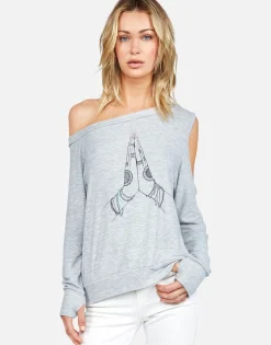 Clearance Prayer Hands L/S Scoop Neck Off Shoulder Pullover By Women Long Sleeve