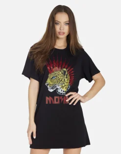 Cheap Punk Leopard S/S T-Shirt Dress W/ Crystals | Misty By Women Dresses