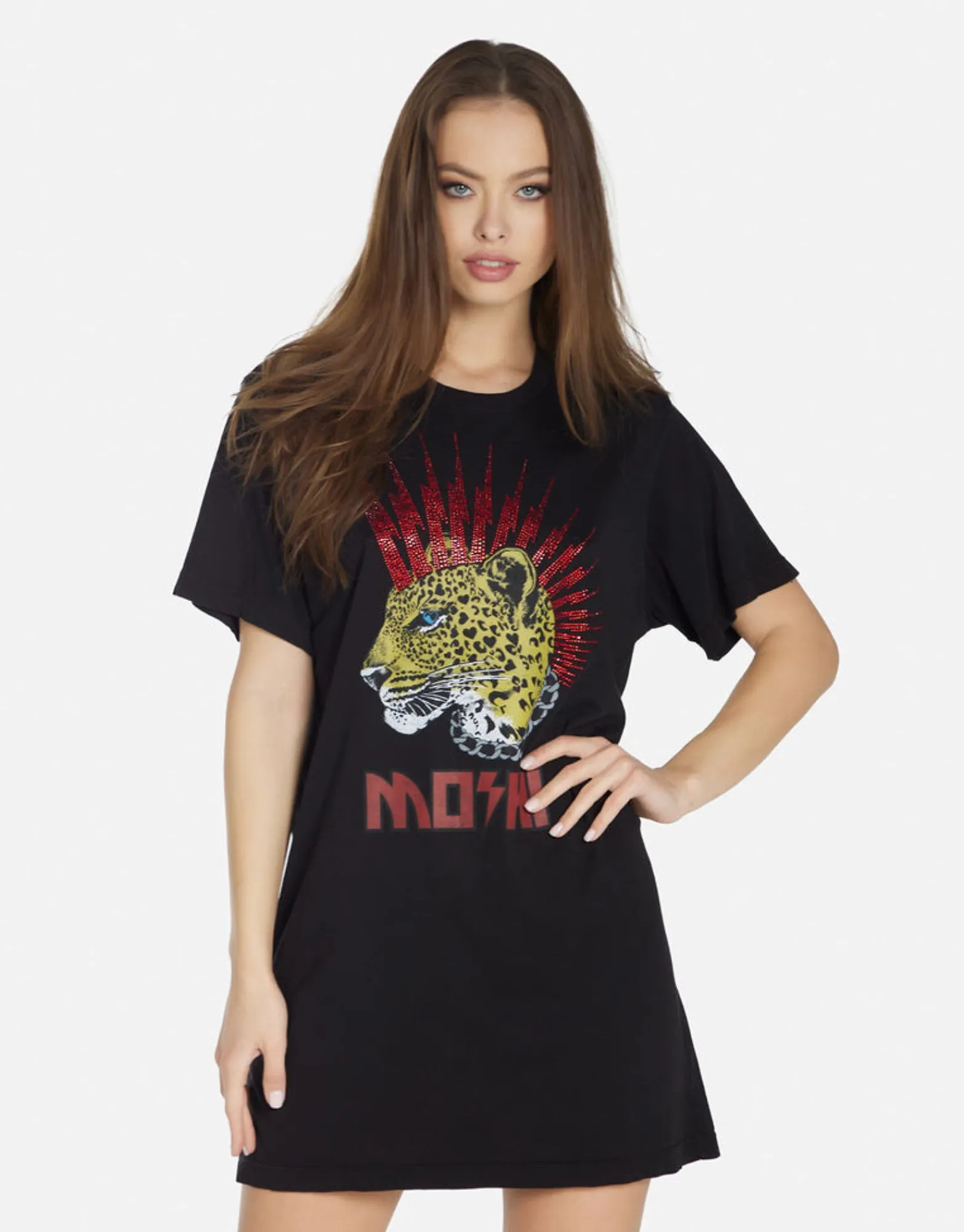 Cheap Punk Leopard S/S T-Shirt Dress W/ Crystals | Misty By Women Dresses
