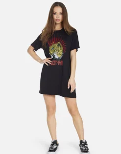 Cheap Punk Leopard S/S T-Shirt Dress W/ Crystals | Misty By Women Dresses