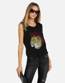 Best Punk Leopard Women'S Tank Top W/ Crystals | Kel X By Women Tanks