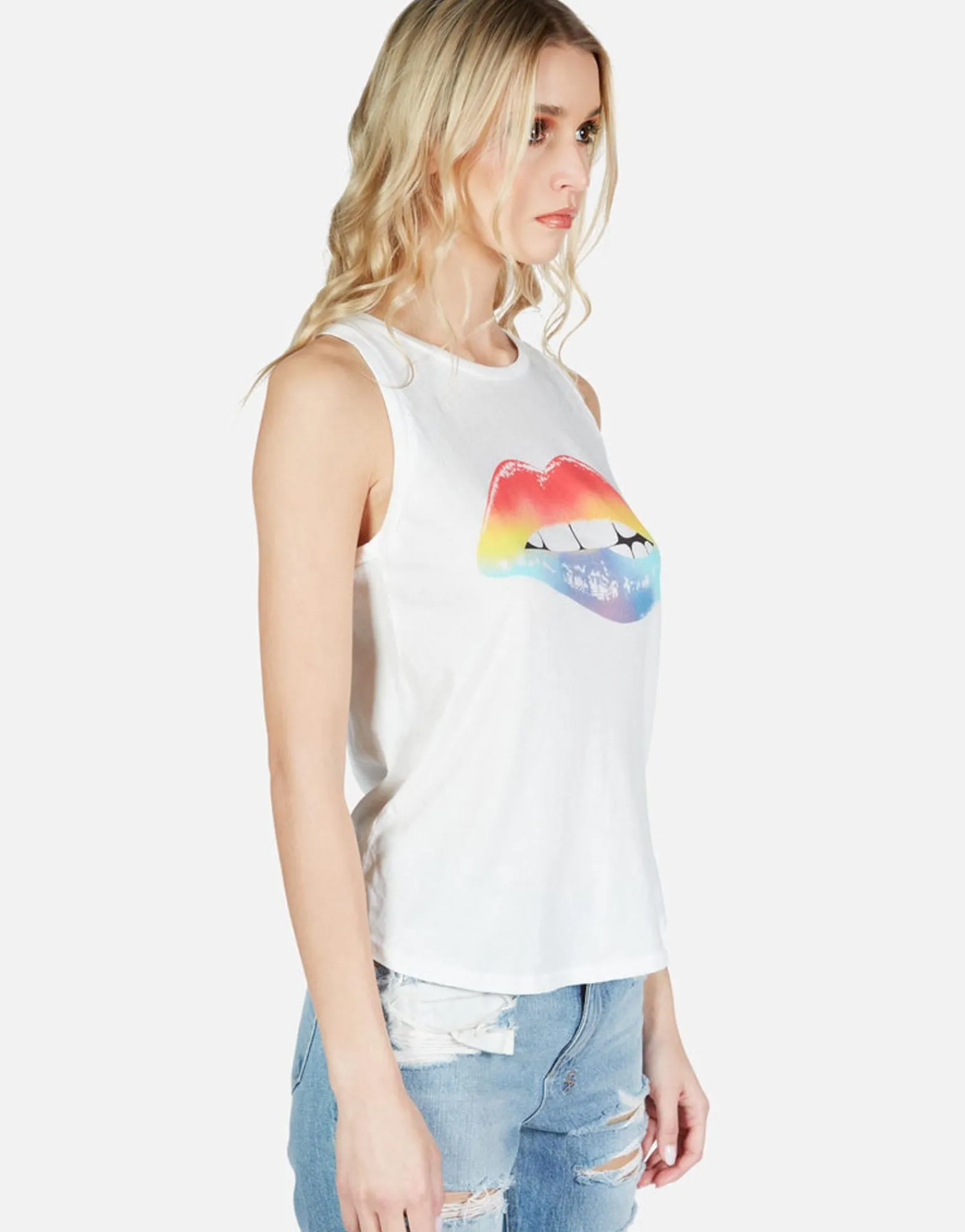 Discount Rainbow Biting Lip High Neck Tank | Peyton By Women Short Sleeve