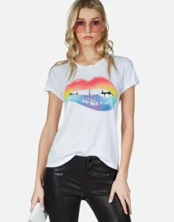 Best Sale Rainbow Biting Lip S/S Cut-Out Tee | Moxie By Women Short Sleeve
