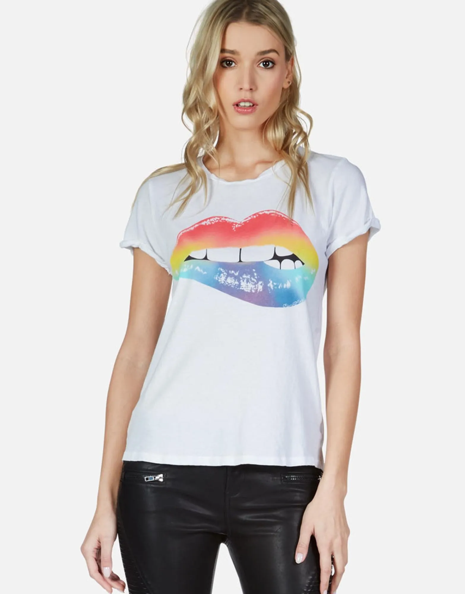 Best Sale Rainbow Biting Lip S/S Cut-Out Tee | Moxie By Women Short Sleeve
