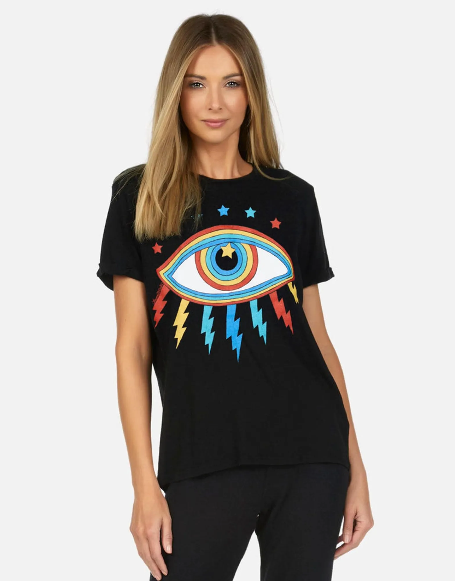 Best Rainbow Lightning Eye Cuffed Boyfriend Tee | Edda By Women Short Sleeve