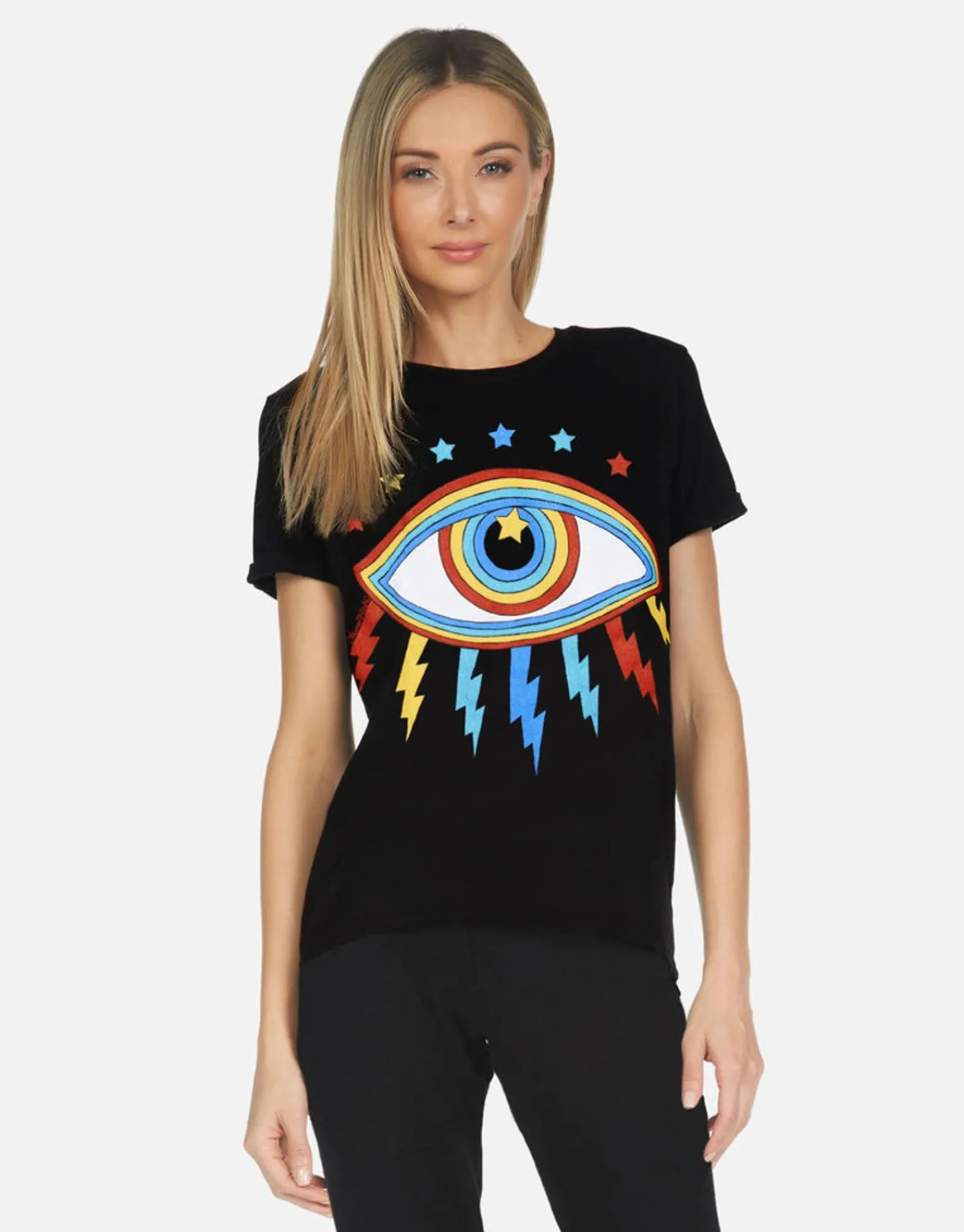 Best Rainbow Lightning Eye Cuffed Boyfriend Tee | Edda By Women Short Sleeve
