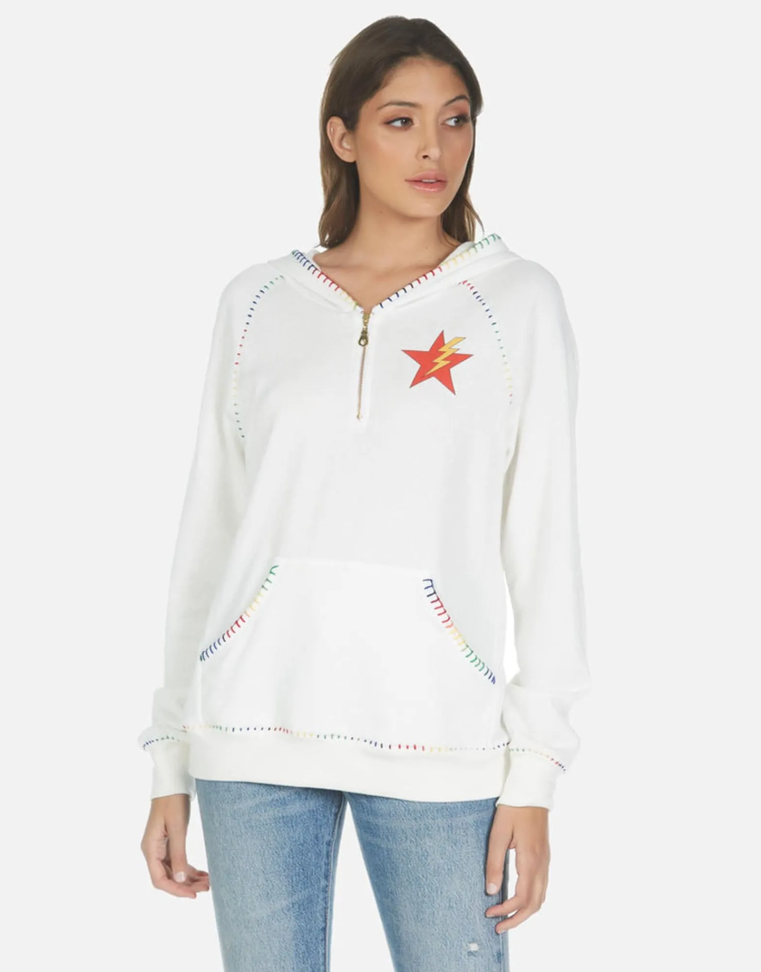 Cheap Rainbow Lightning Eye Half Zip Hoodie | Dezi By Women Hoodies
