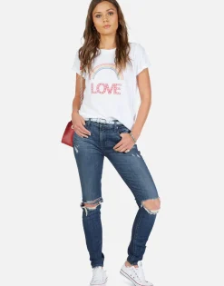 Fashion Rainbow Love Vintage Roll Up Sleeve Tee | Edda By Women Short Sleeve