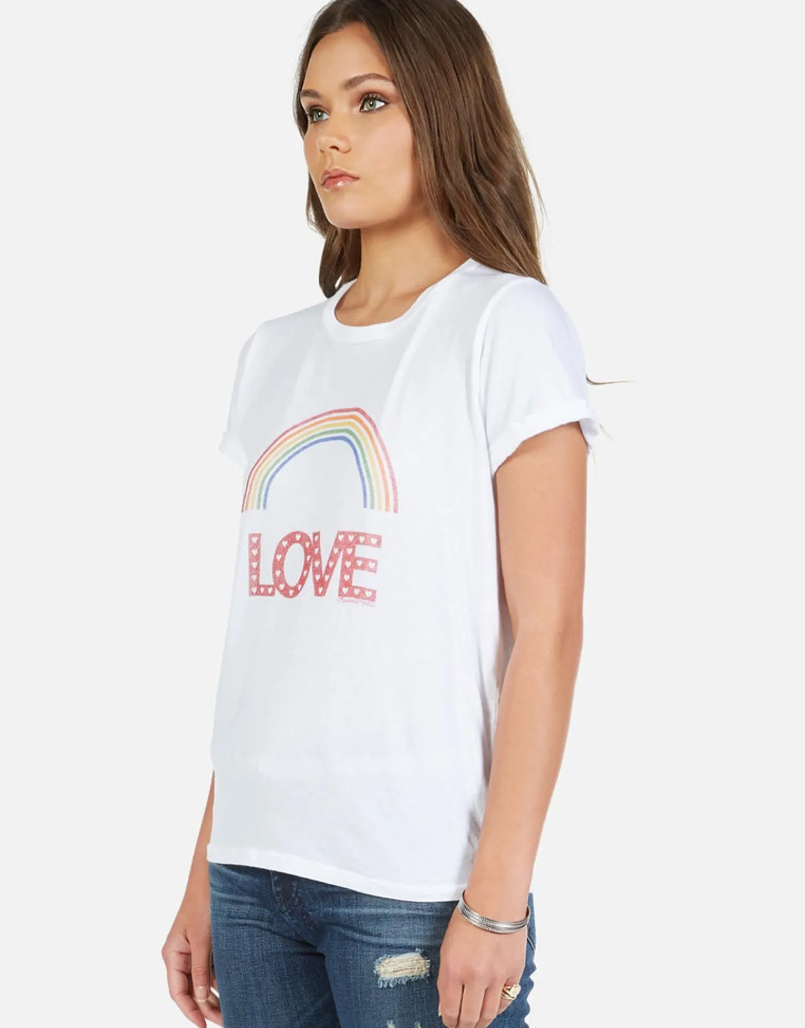 Fashion Rainbow Love Vintage Roll Up Sleeve Tee | Edda By Women Short Sleeve
