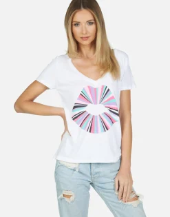 Sale Rainbow Ray Lip Ss V-Neck Tee | Cruz By Women Short Sleeve
