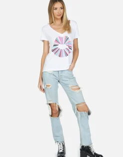 Sale Rainbow Ray Lip Ss V-Neck Tee | Cruz By Women Short Sleeve