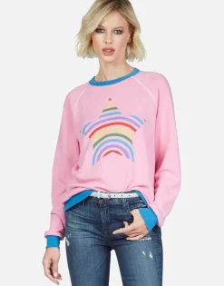Best Rainbow Stripe Star L/S Raglan Pullover | Raelynn By Women Long Sleeve