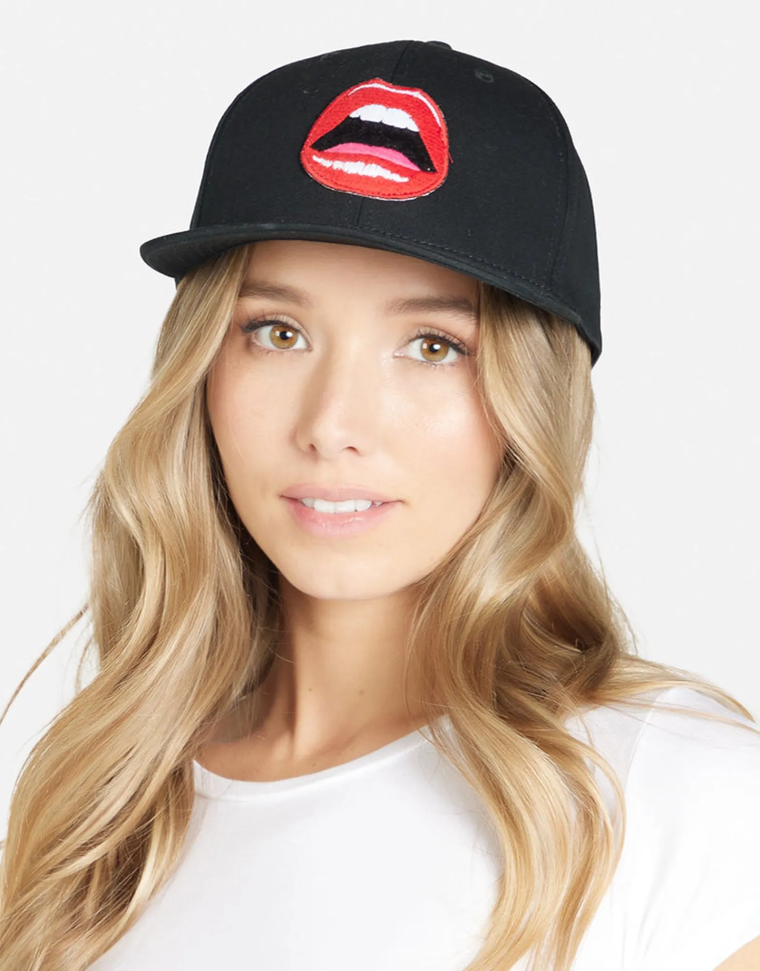 Discount Red Open Lip Patch Canvas Hat In | Bay By Hats