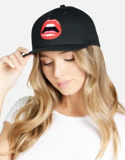 Discount Red Open Lip Patch Canvas Hat In | Bay By Hats