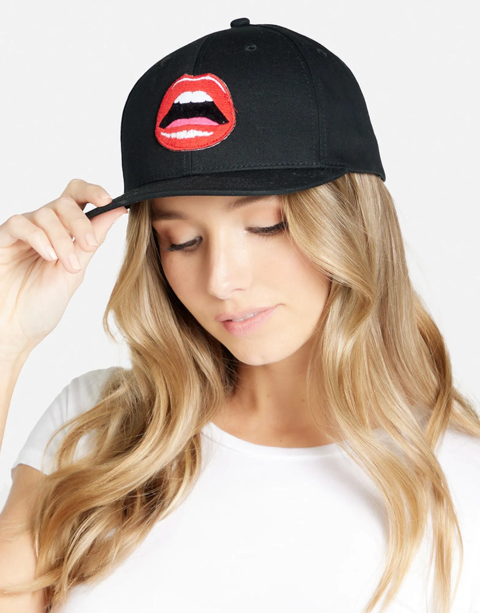 Discount Red Open Lip Patch Canvas Hat In | Bay By Hats