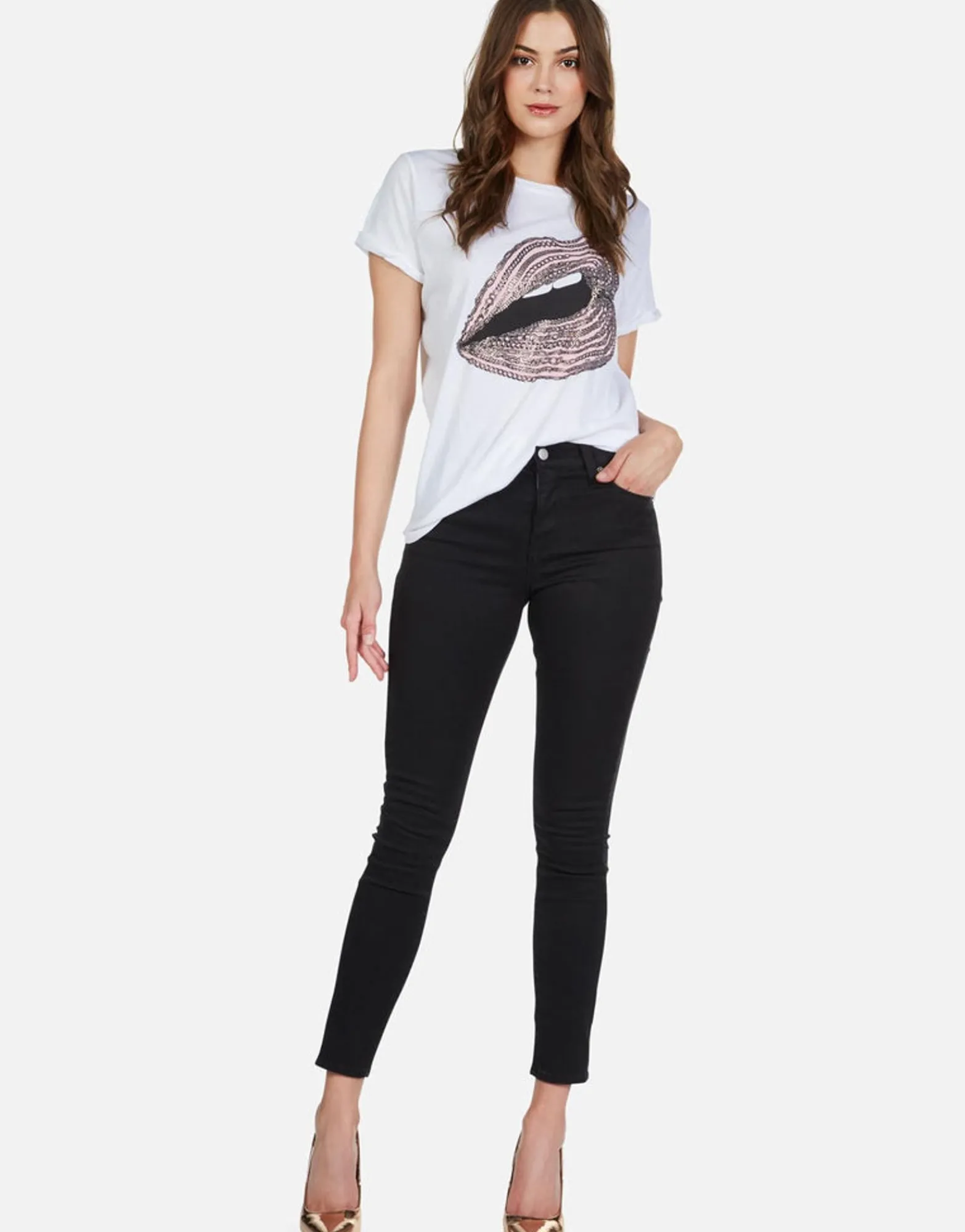 Hot Rose Gold Foil Chain Lip Vintage S/S Tee | Edda By Women Short Sleeve