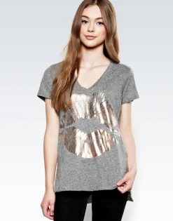 Cheap Rose Gold Foil Lip S/S V-Neck Tee | Emmalyn By Women Short Sleeve