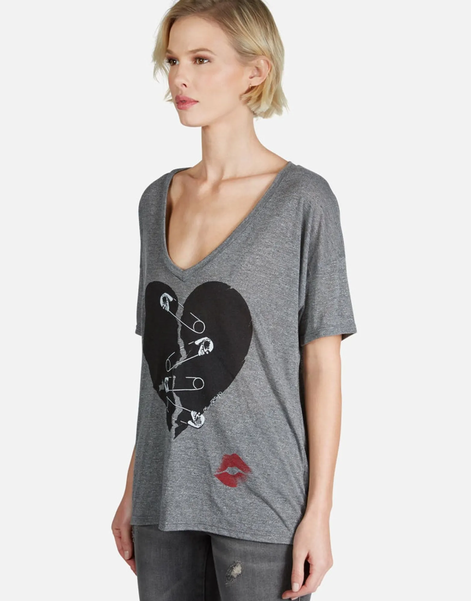 Best Sale Safety Pin Heart S/S V-Neck Tee | Brixton By Women Short Sleeve