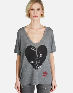 Best Sale Safety Pin Heart S/S V-Neck Tee | Brixton By Women Short Sleeve