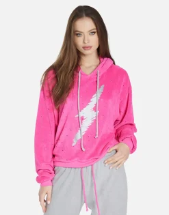 Best Scribble Lightning Pullover Hoodie In Hot Pink/ Silver | Nurys By Women Hoodies