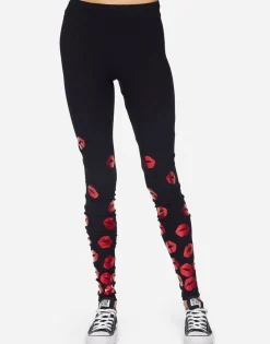 Cheap Shae Red Foil Scattered Lips Women Leggings