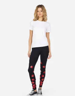 Cheap Shae Red Foil Scattered Lips Women Leggings