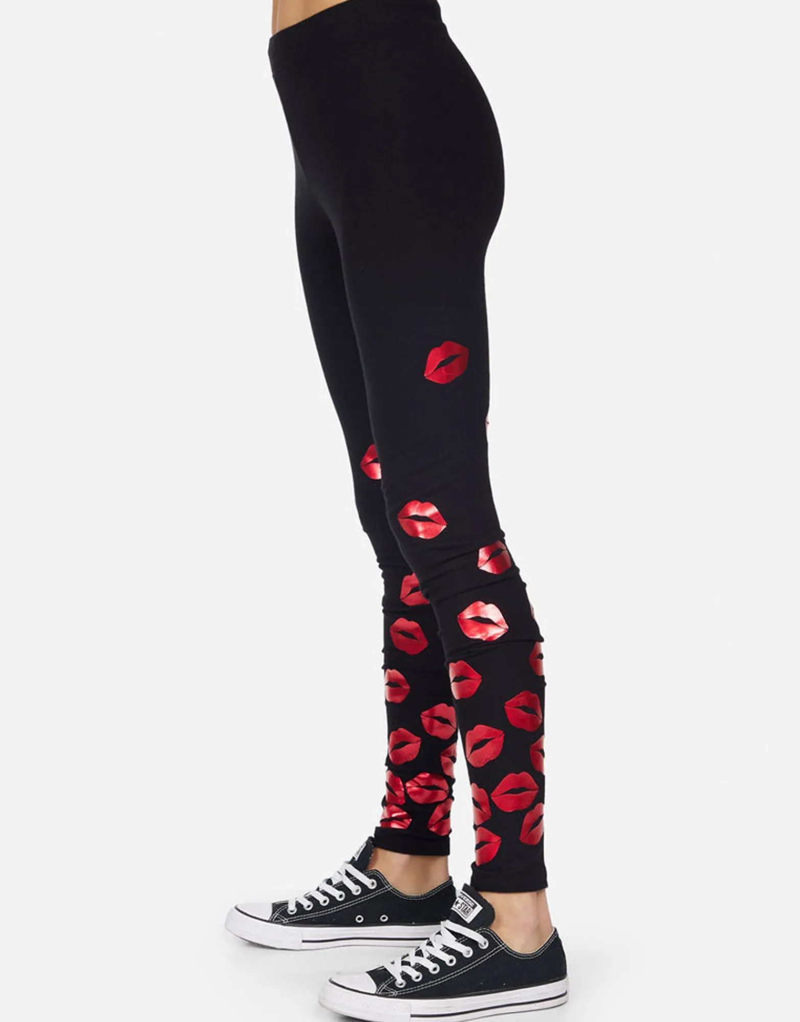 Cheap Shae Red Foil Scattered Lips Women Leggings
