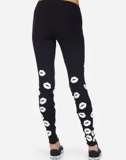 Discount Shae White Foil Scattered Lips Women Leggings
