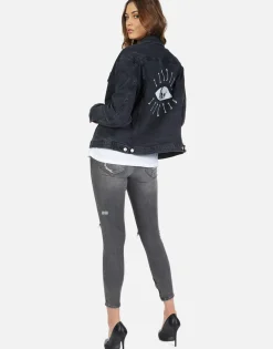 Store Skull Bone Eye Denim Boyfriend Jacket | Spencer By Women Jackets