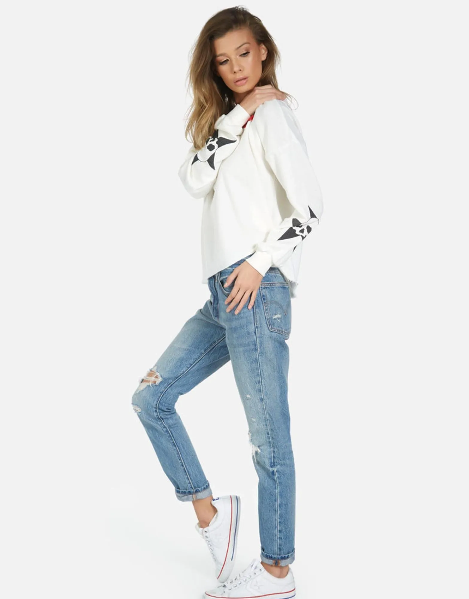 Store Skull Lip Long Sleeve Crop Pullover | Lee By Women Long Sleeve