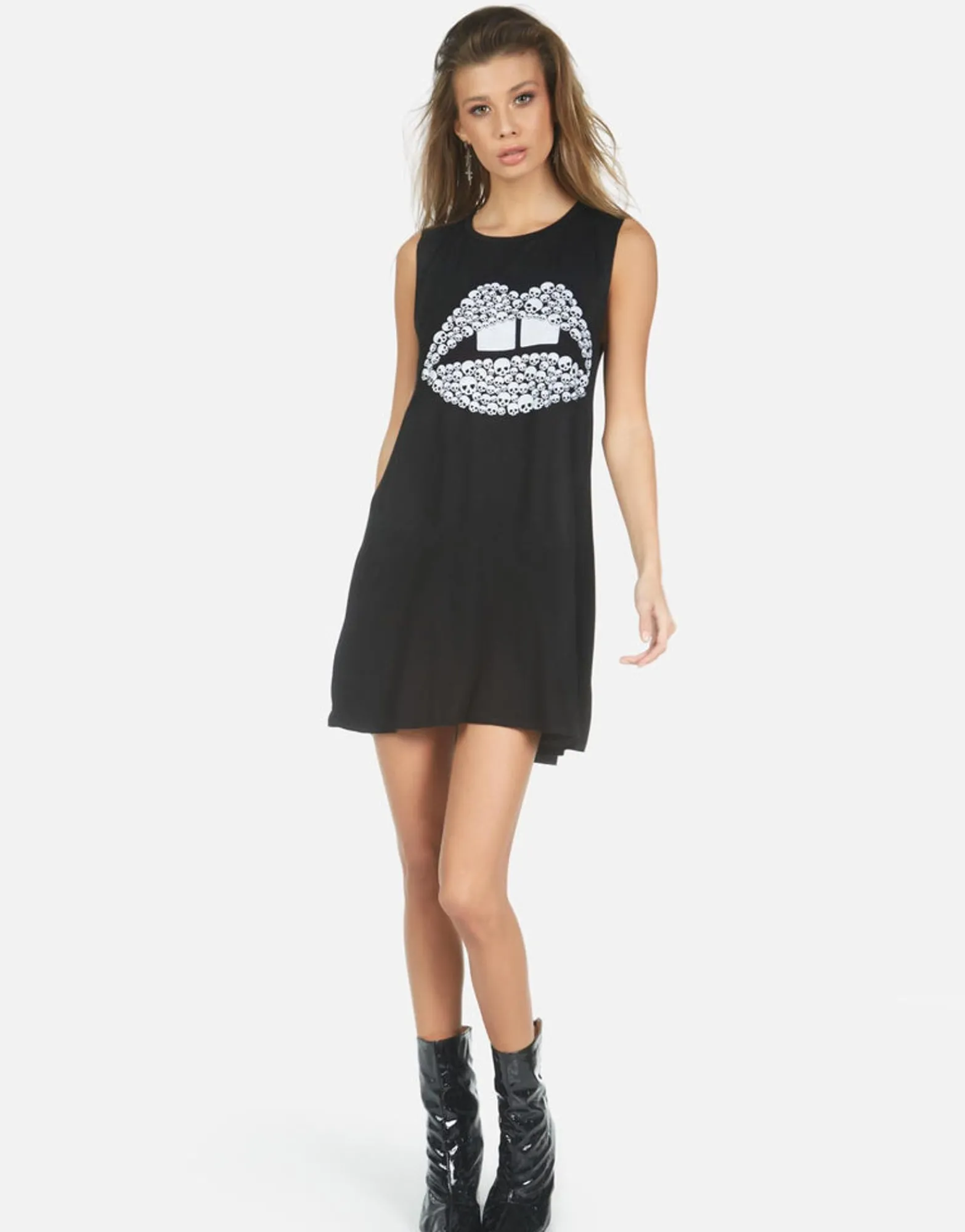 Flash Sale Skull Lip Sleeveless Mini Dress | Deanna X By Women Dresses