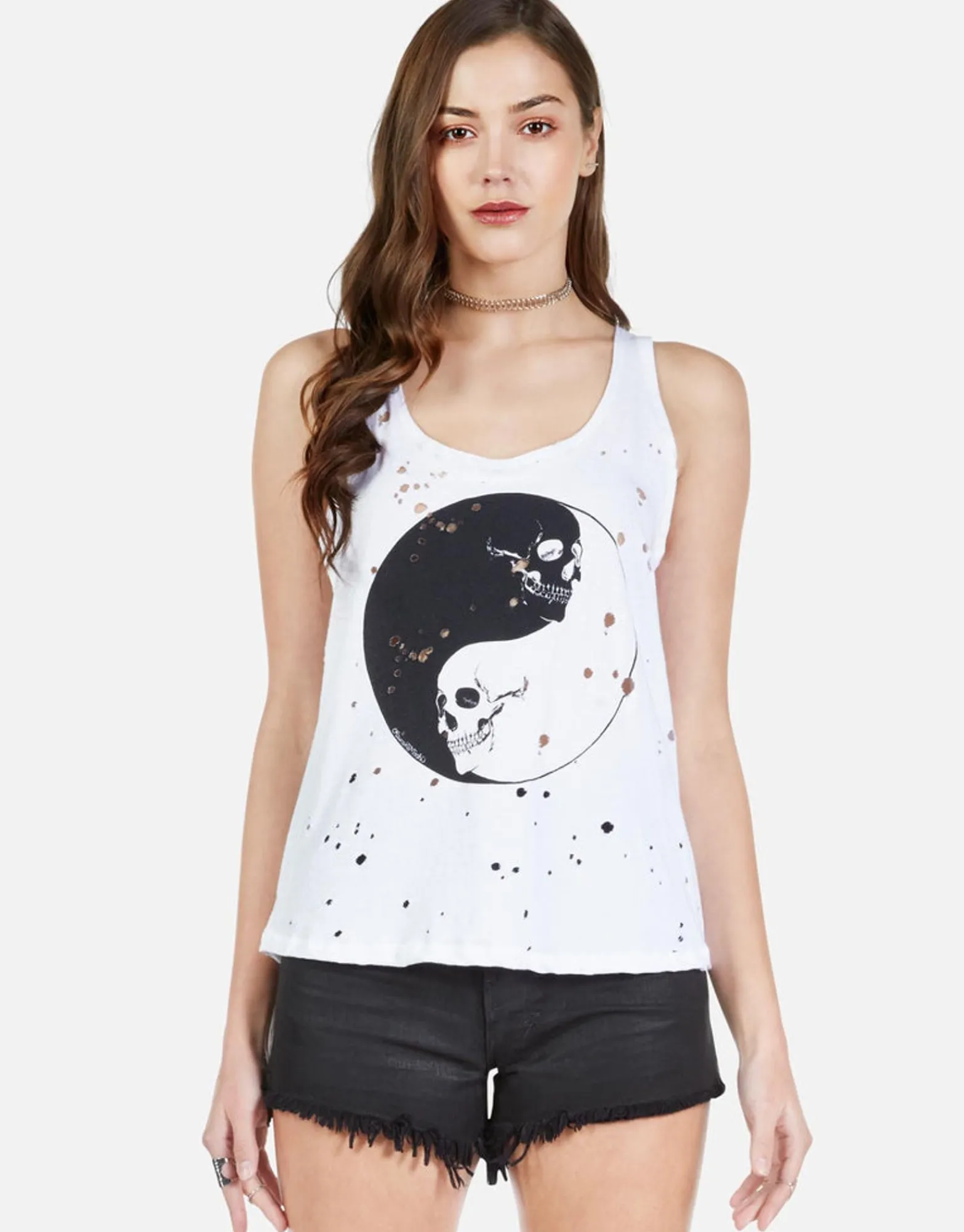 Cheap Skull Yin Yang Classic Scoop Neck Tank | Julianna By Women Tanks