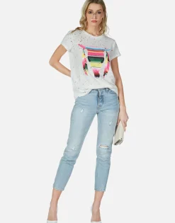 Sale Stripe Bull Roll Up Slv Vintage Tee | Bess By Women Short Sleeve