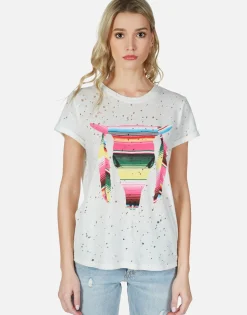 Sale Stripe Bull Roll Up Slv Vintage Tee | Bess By Women Short Sleeve