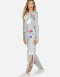 Discount Tanzy Peace Love Stripe Women Long Sweatpants