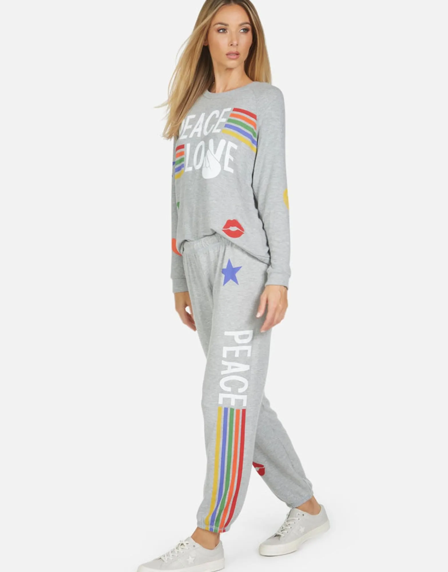 Discount Tanzy Peace Love Stripe Women Long Sweatpants
