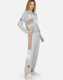 Discount Tanzy Peace Love Stripe Women Long Sweatpants