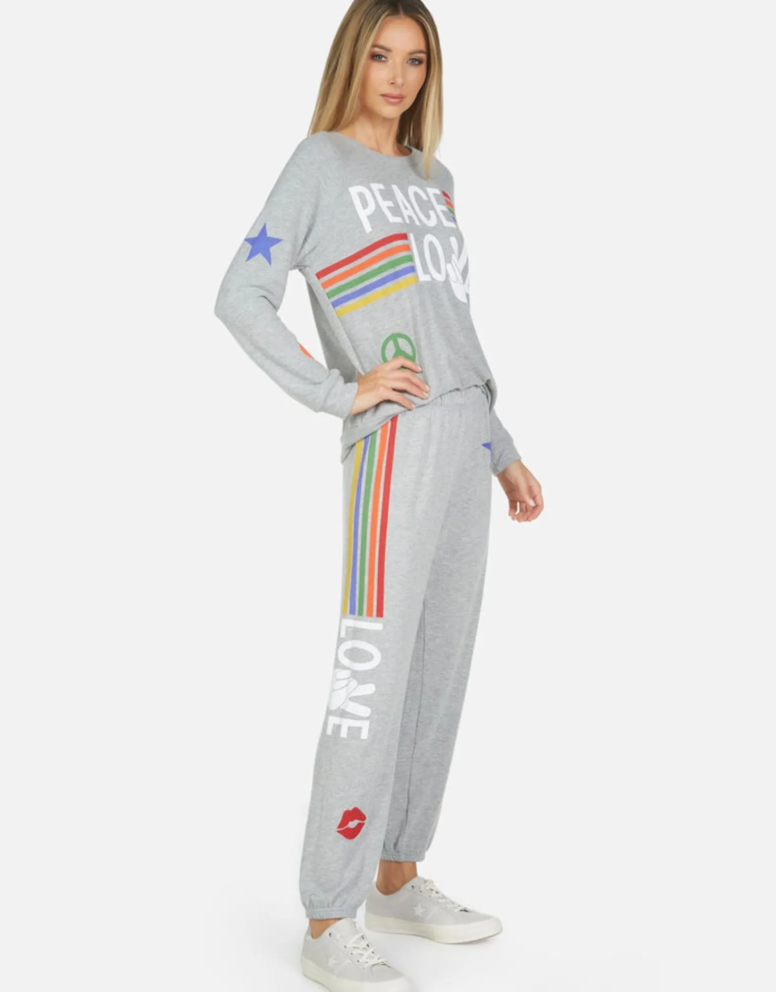 Discount Tanzy Peace Love Stripe Women Long Sweatpants