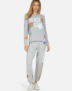 Discount Tanzy Peace Love Stripe Women Long Sweatpants