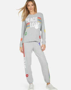 Discount Tanzy Peace Love Stripe Women Long Sweatpants