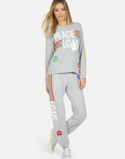 Discount Tanzy Peace Love Stripe Women Long Sweatpants