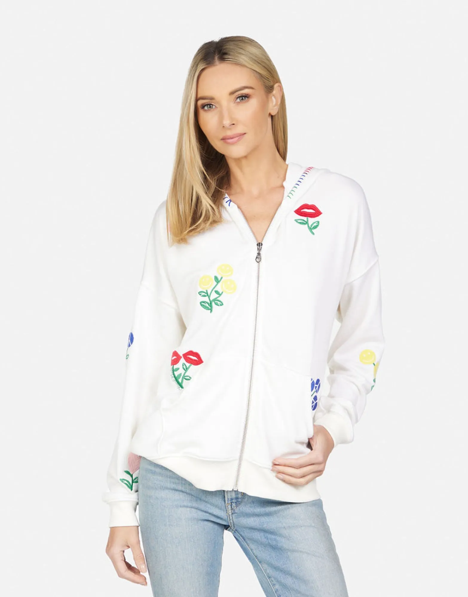 Store Teresa Happy Floral Embroidery Women Hoodies