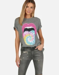 Hot Tie Dye Tongue S/S Vintage Tee W/ Holes | Capri By Women Short Sleeve