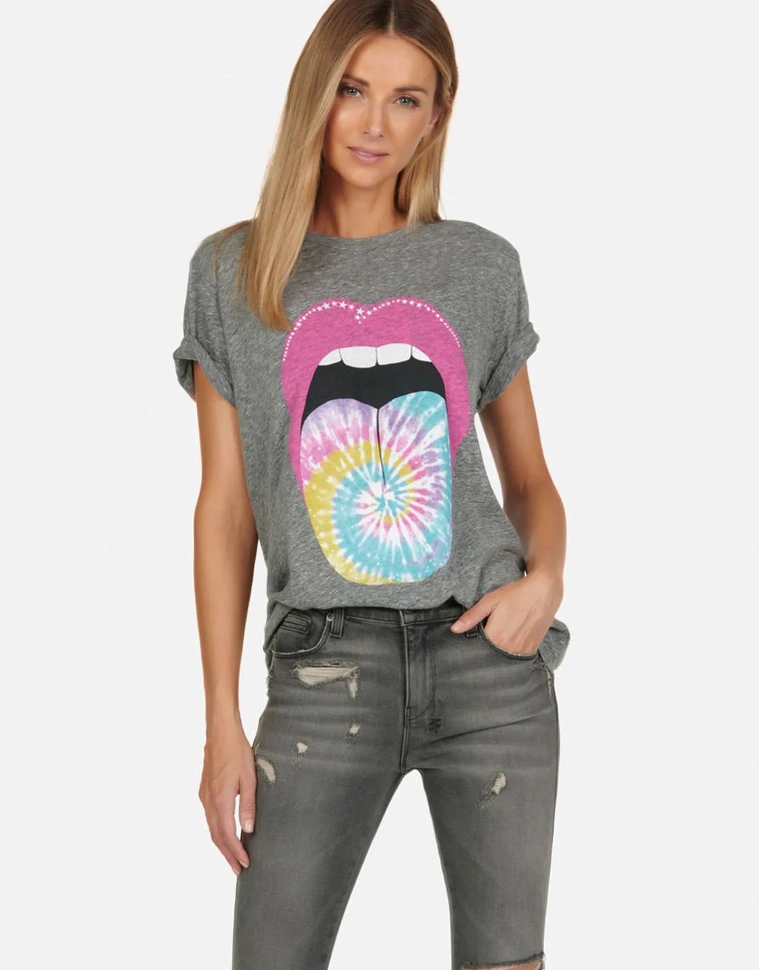 Hot Tie Dye Tongue S/S Vintage Tee W/ Holes | Capri By Women Short Sleeve